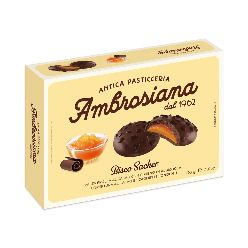 9-21006 Bisco Sacher kakaové sušenky meruňková náplň AMBROSIANA 130g