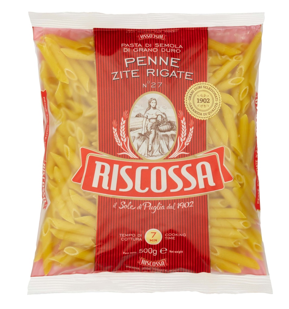 1-20027 Penne zite rigate rýhované makarony RISCOSSA 500g