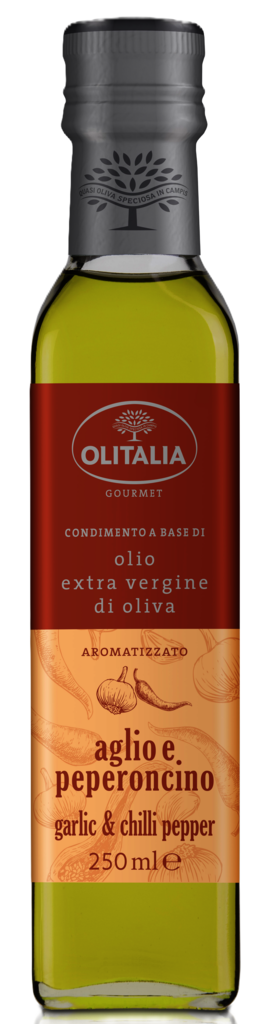 4-20000 Zálivka s extra panenským olivový olejem chilli_česnek OLITALIA 250ml EAN 8007150901685
