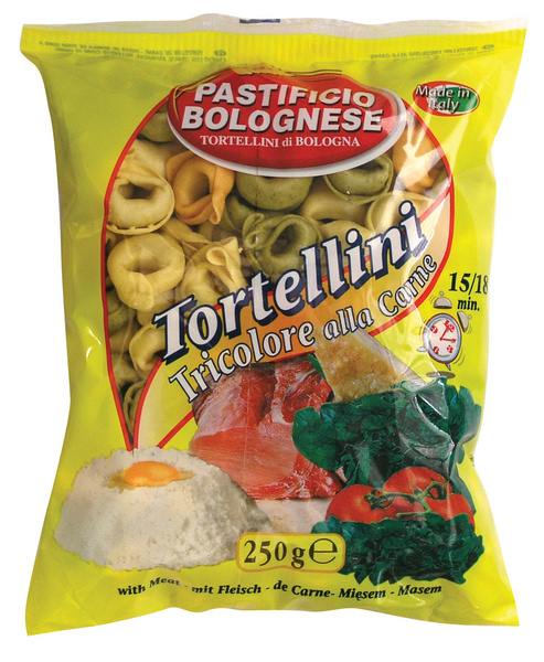 Sušené tortellini tříbarevné plněné masem PASTIFICIO BOLOGNESE 250g 