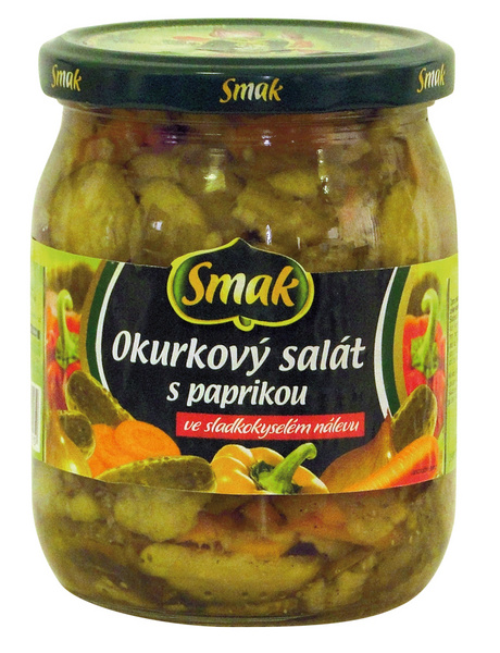 Okurkový salát s paprikou ve sladkokyselém nálevu 510g