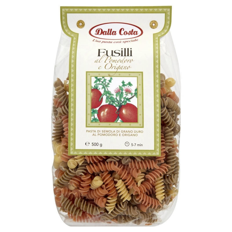 Fusilli pomodoro, origano - tříbarevné vrtulky rajče, oregáno DALLA COSTA 500g