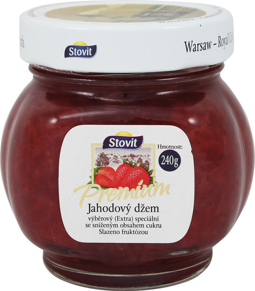 Jahodový Extra džem speciální se sníženým obsahem cukru slazený fruktózou STOVIT 240g