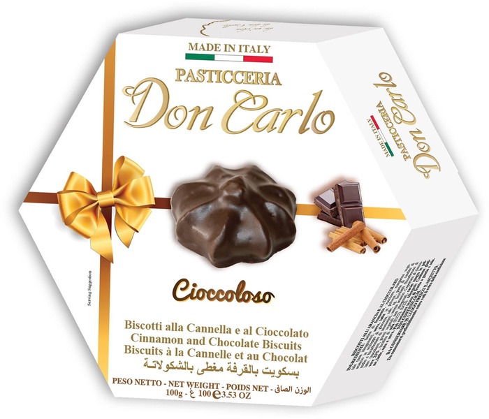 Cioccoloso alla Cannella e al Ciccolato - sušenky se skořicí v čokoládové polevě DON CARLO 100 g