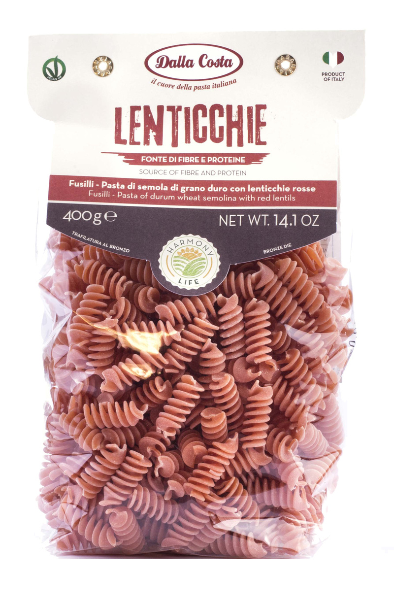 Fusilli con lenticchie rosse - vrtulky s moukou z červené čočky DALLA COSTA 400g