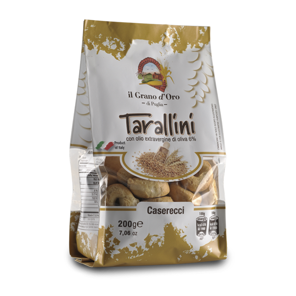 Tarallini Caserecci con olio extravergine di oliva - slané křupavé kroužky GRANO D´ ORO 200g