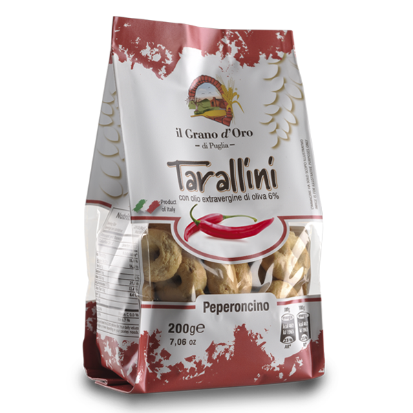 Tarallini Peperoncino con olio extravergine di oliva - kroužky s příchutí chilli GRANO D´ ORO 200g  