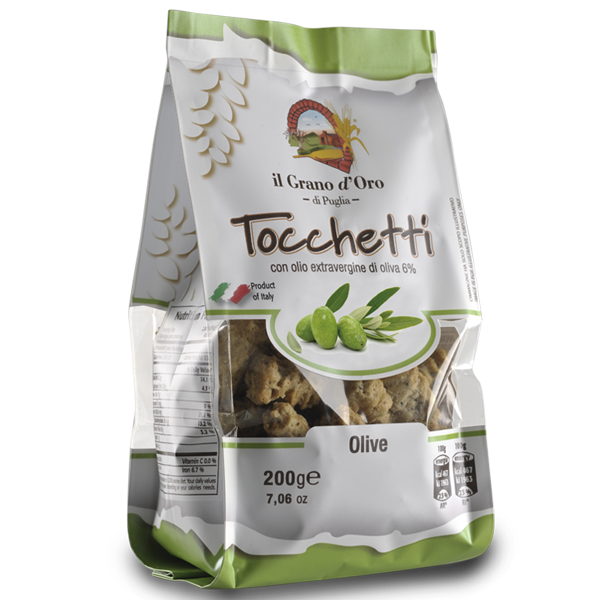 Tocchetti Olive con olio extravergine - krátké tyčinky s příchutí oliv GRANO D´ ORO 200g